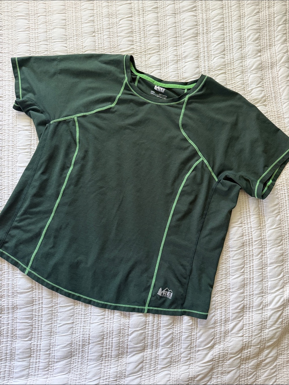 REI Olive Green Women's Short Sleeve Active Cropped Running Tee